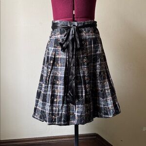 Plaid Embroidered Bubble Skirt Tartan Midi